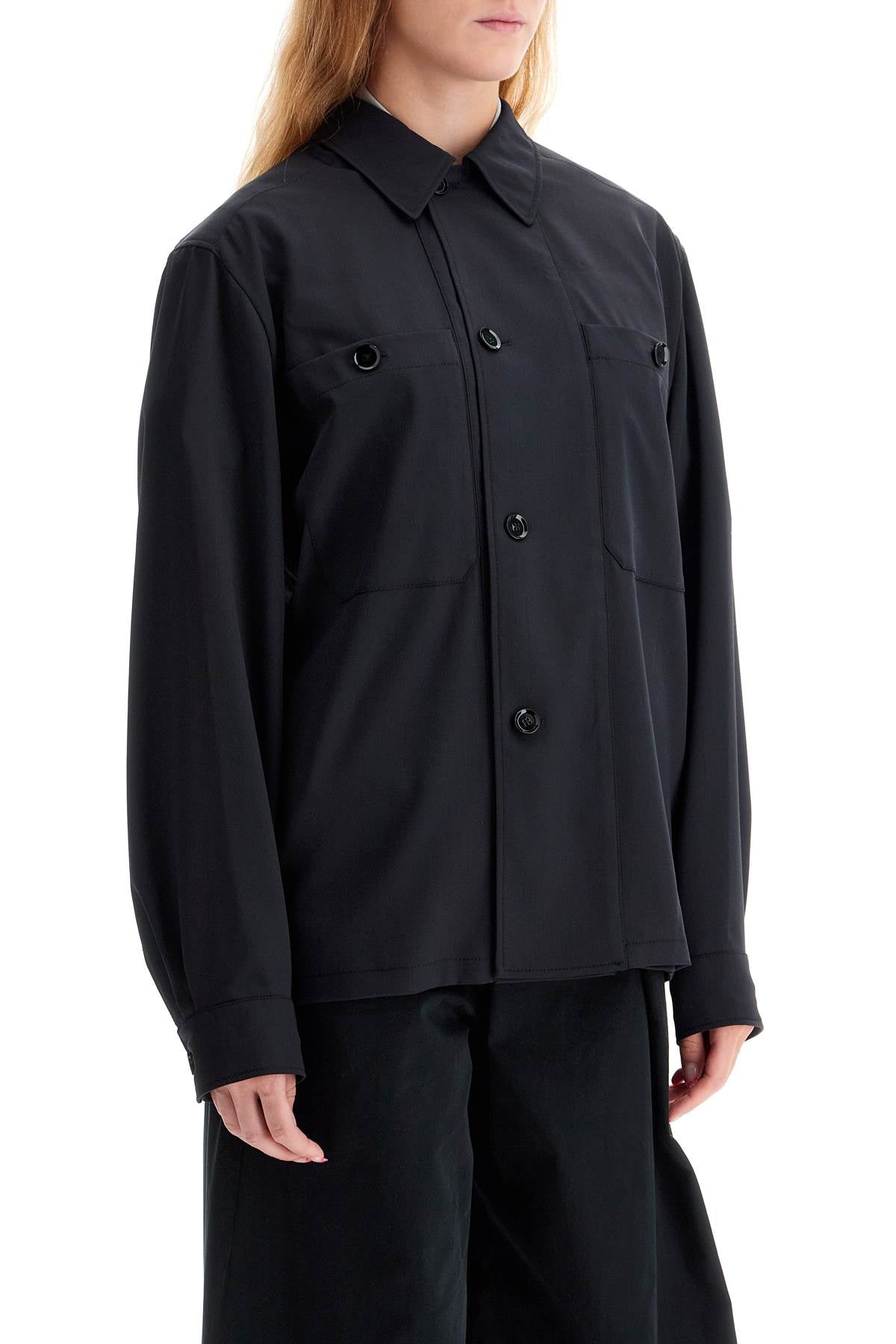 Double-breasted Twill Oversh  - Black