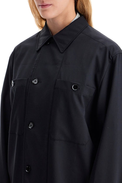 Double-breasted Twill Oversh  - Black