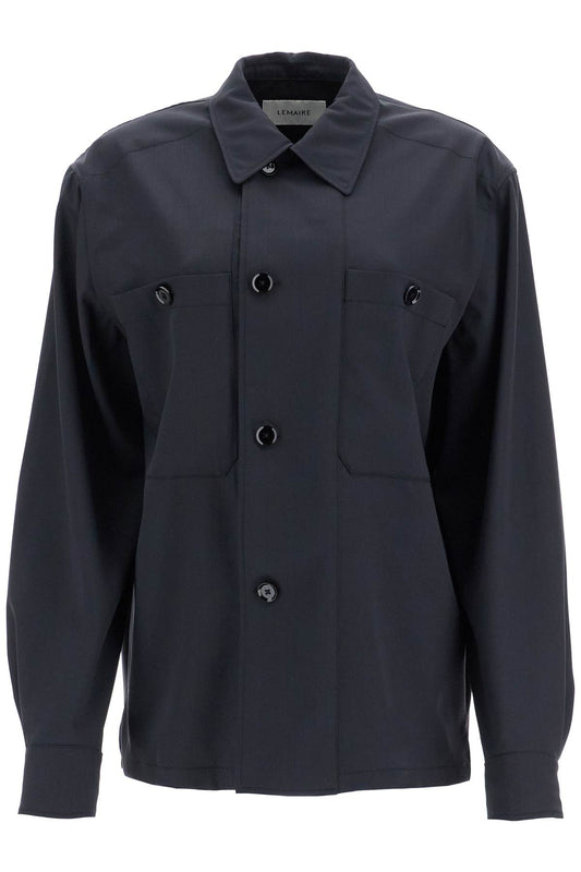 Double-breasted Twill Oversh  - Black