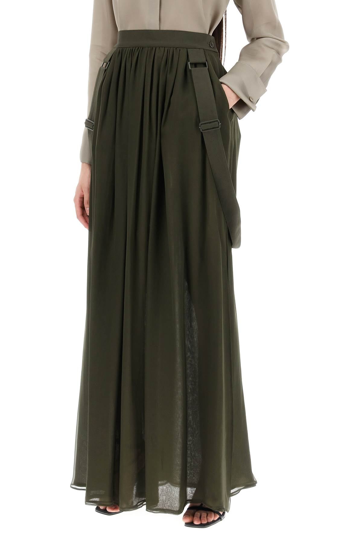 Maxi Silk Chiffon Jedy Skirt In  - Green