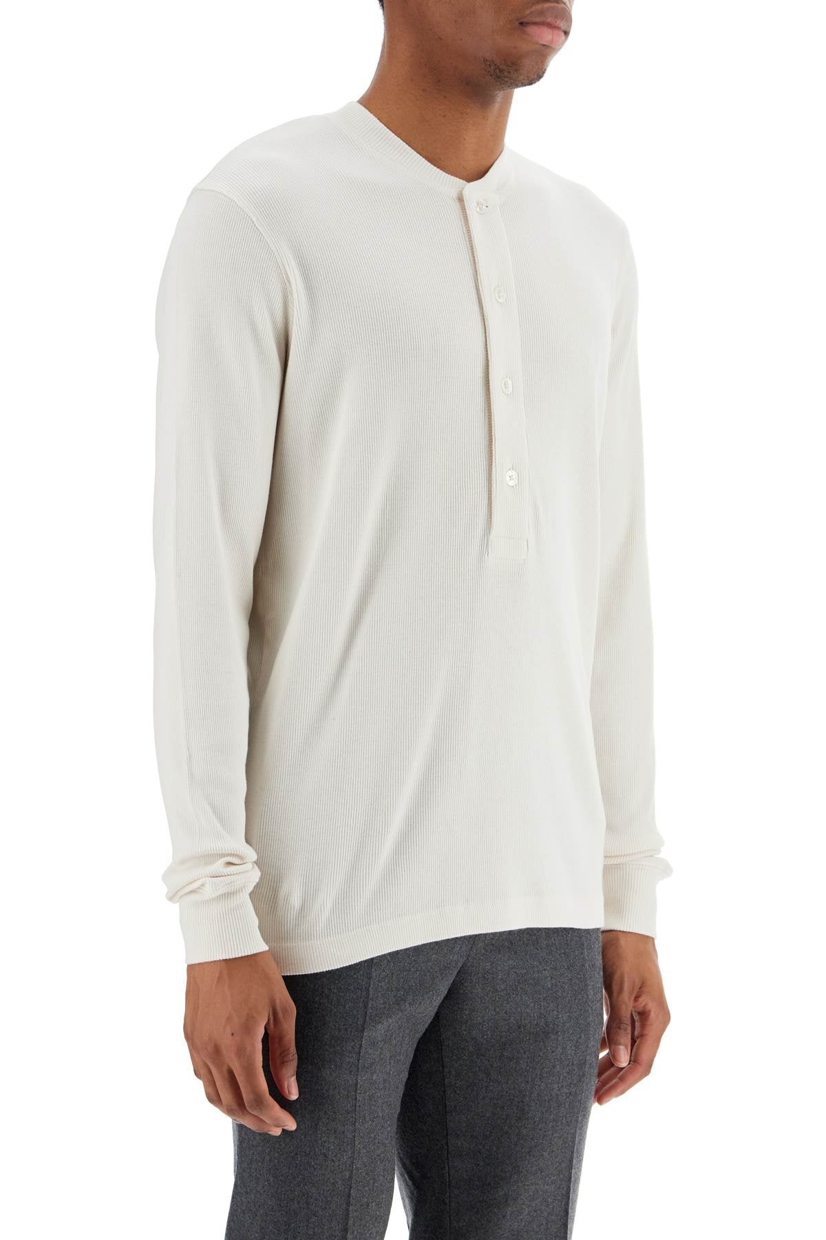 Henley T-shirt Ivory In Cotton And Microfiber Ribbed  - Beige