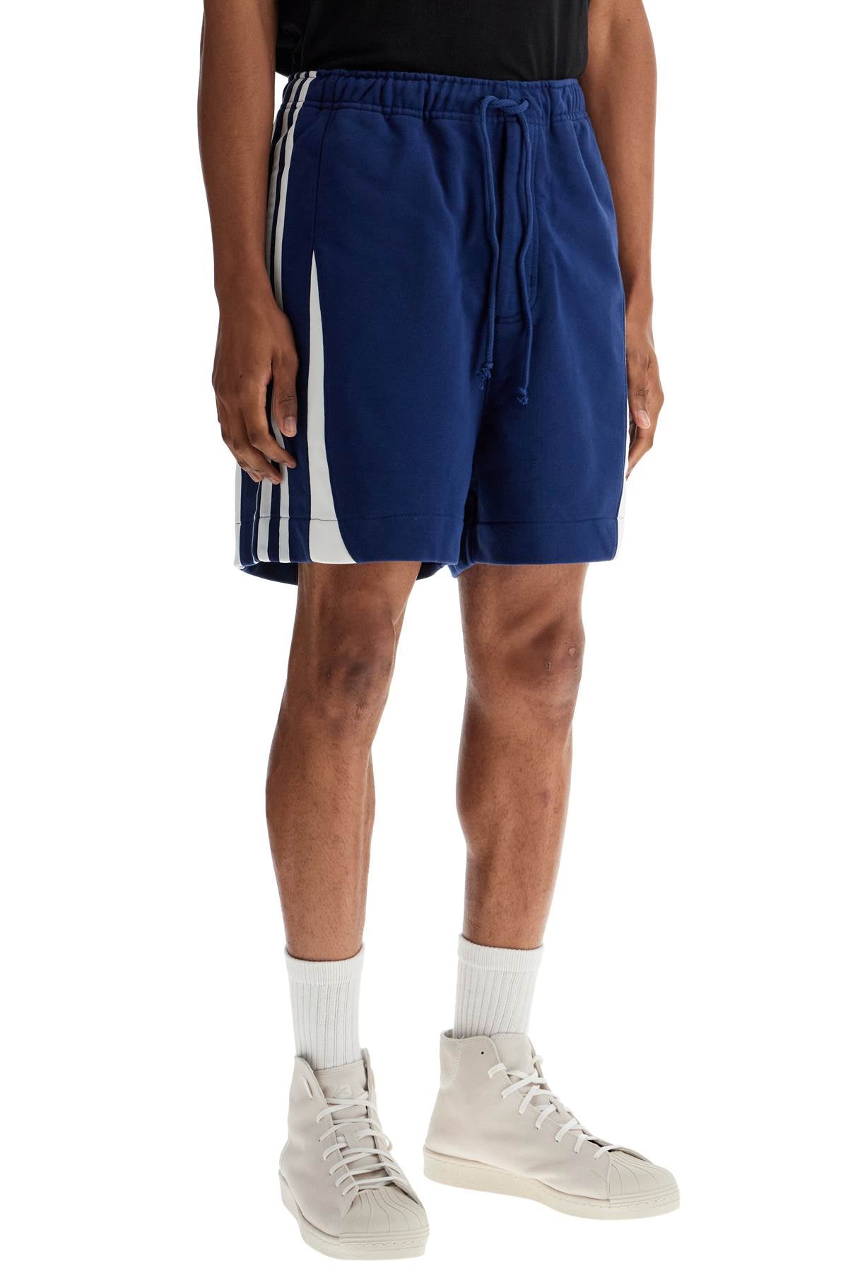 Blue Cotton Shorts With Side Stripes  - Blue