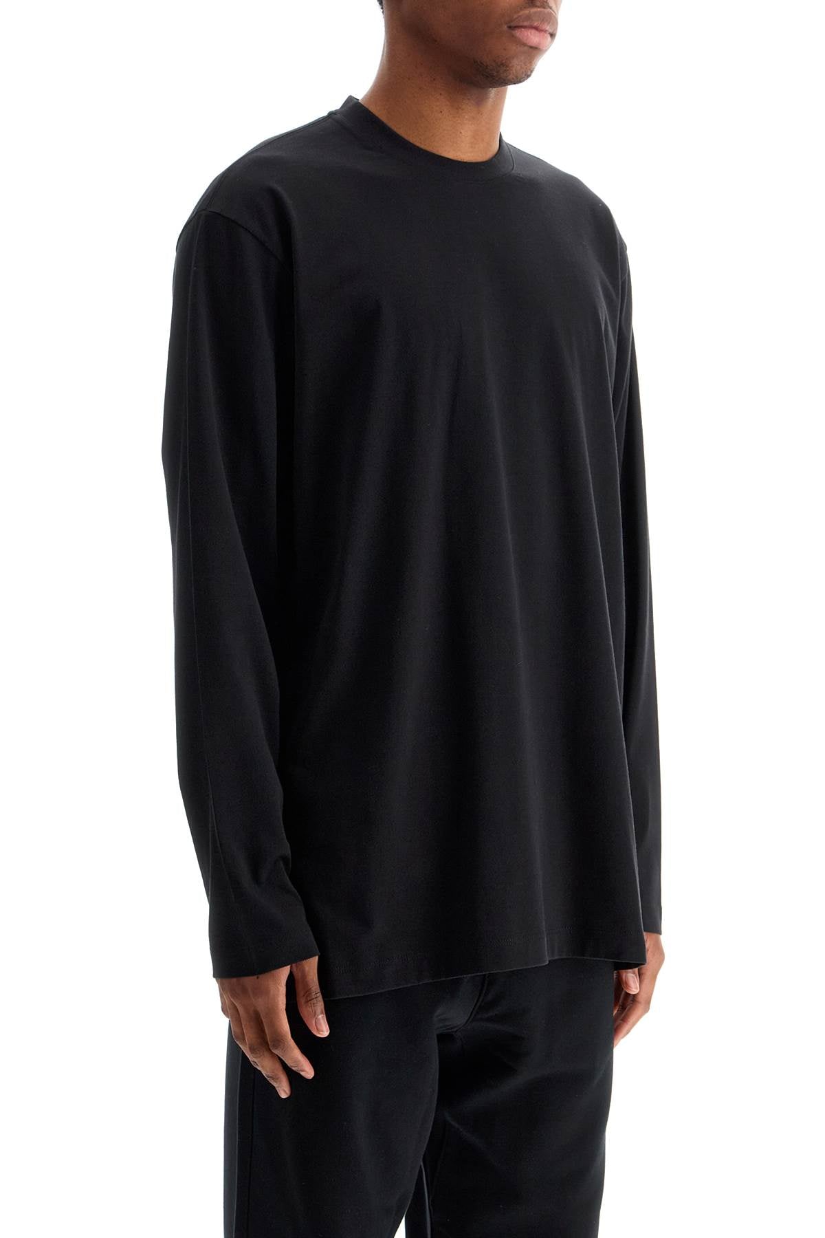 Long Sleeve Black Cotton T-shirt With Men's Graphic  - Black