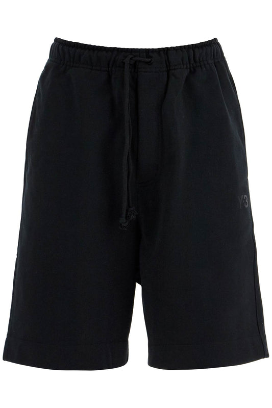 High-waisted Black Cotton Sports Shorts  - Black