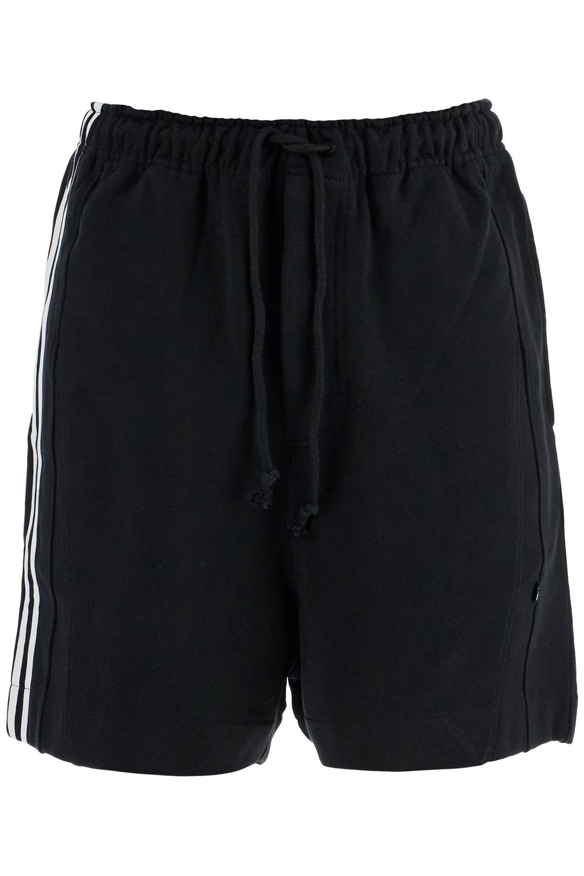 Black Cotton Shorts With White Stripes  - Black