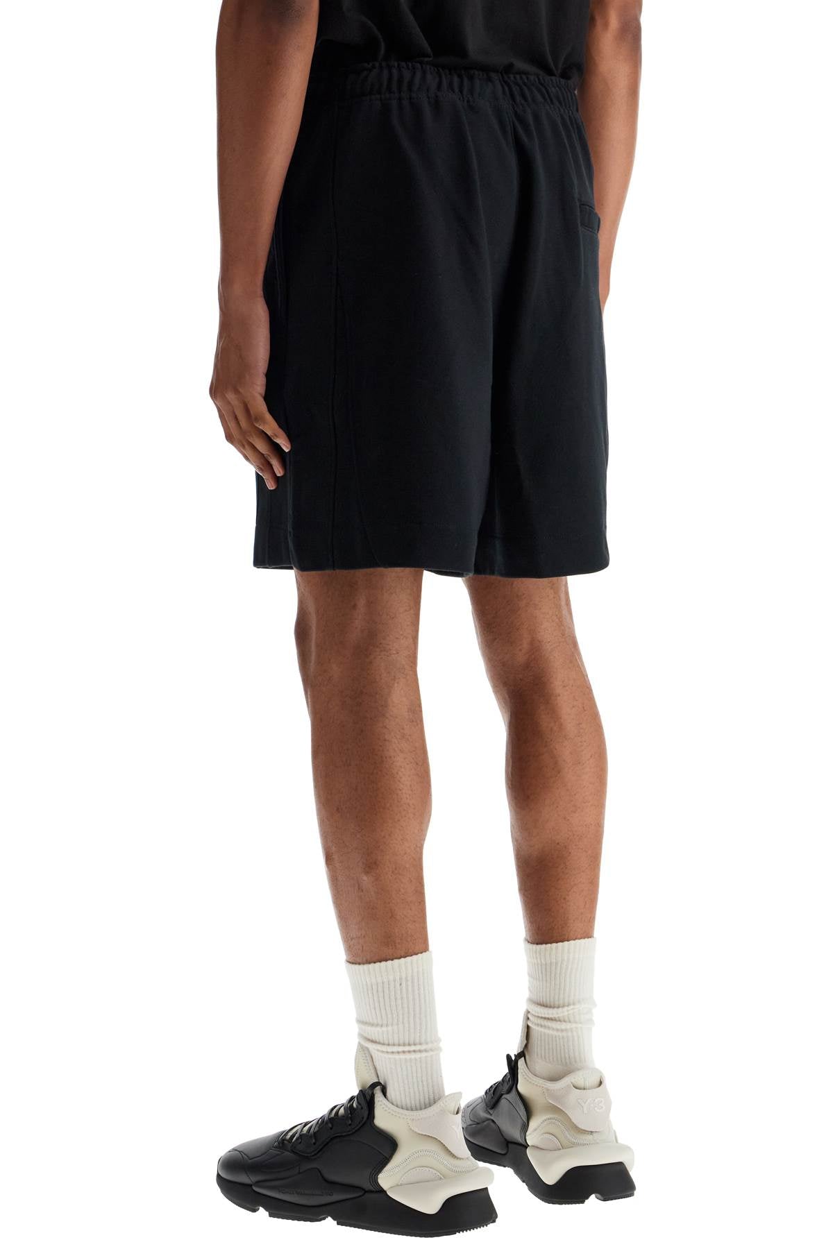 Black Cotton Shorts With White Stripes  - Black