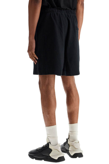 Black Cotton Shorts With White Stripes  - Black