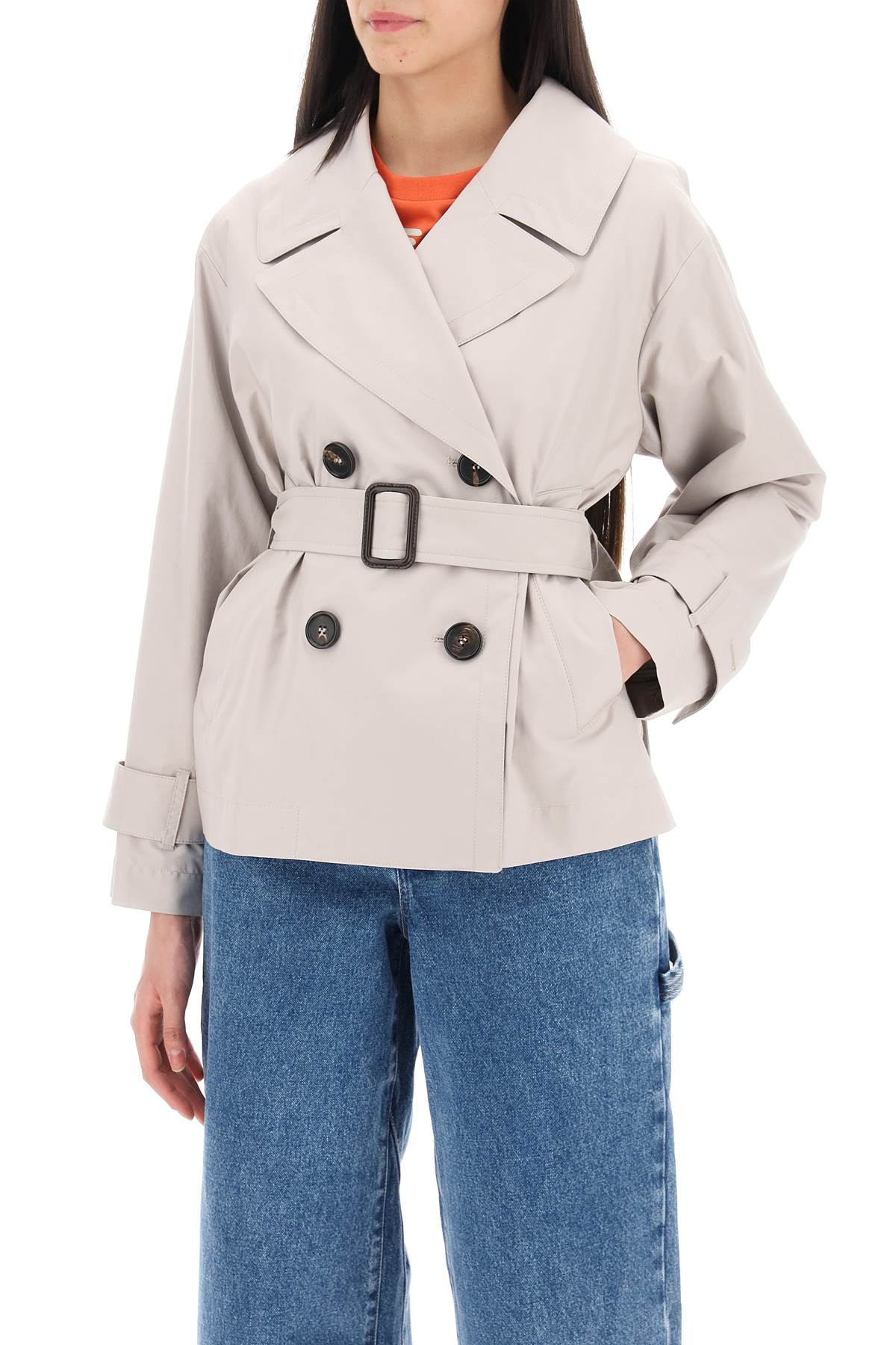 Short Double-breasted Trench Coat  - Neutro