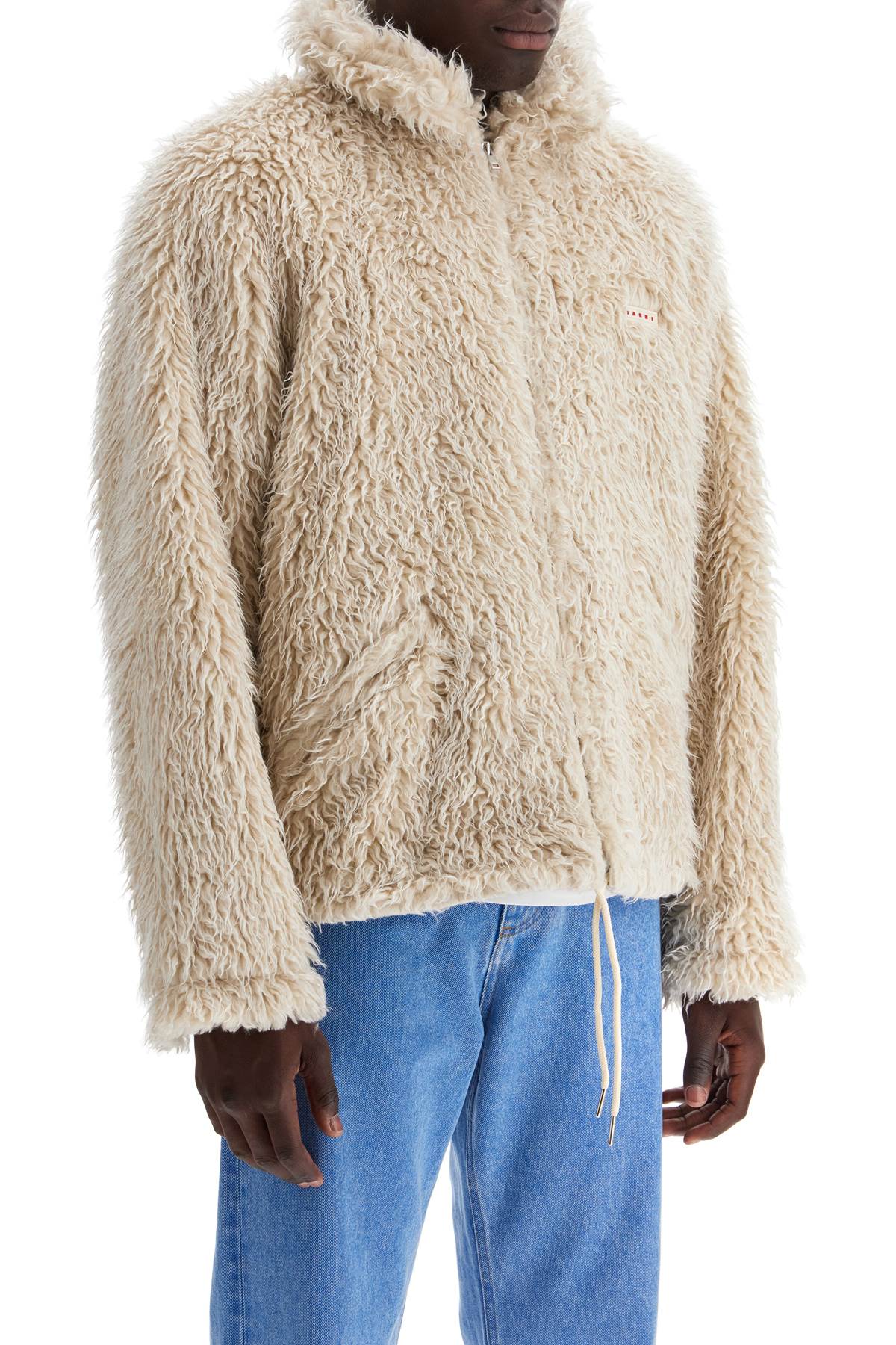 Faux Fur Jacket With Removable Hood.  - Neutro