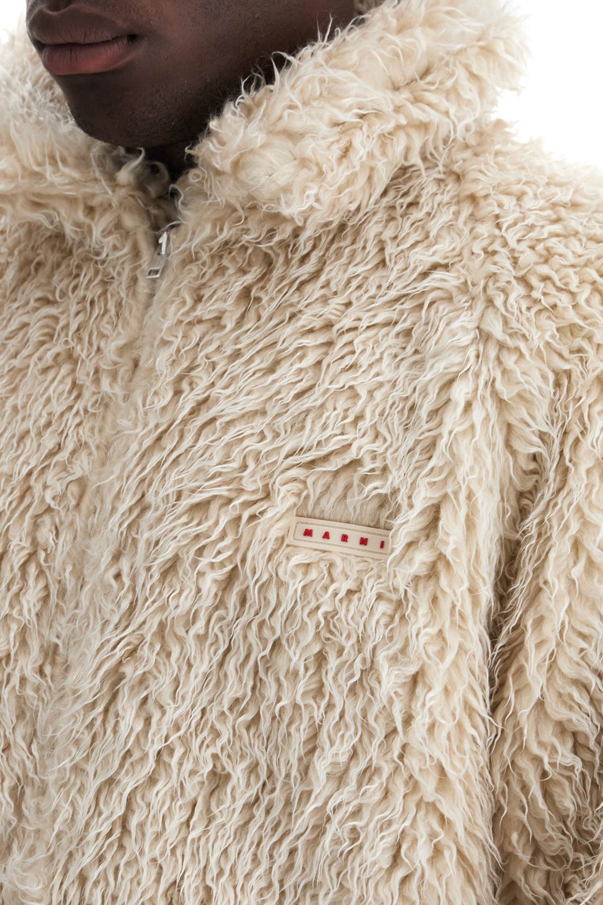 Faux Fur Jacket With Removable Hood.  - Neutro