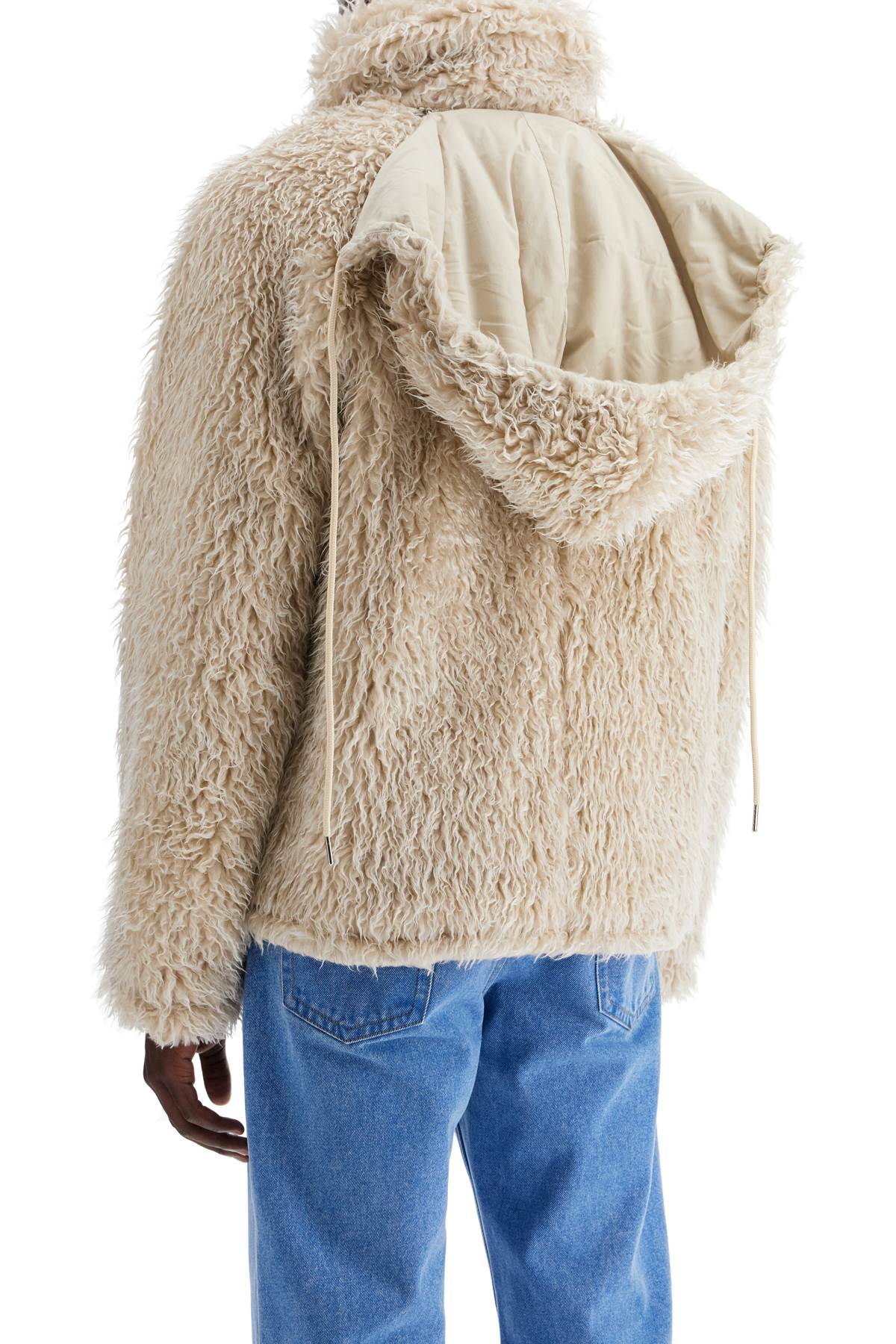 Faux Fur Jacket With Removable Hood.  - Neutro