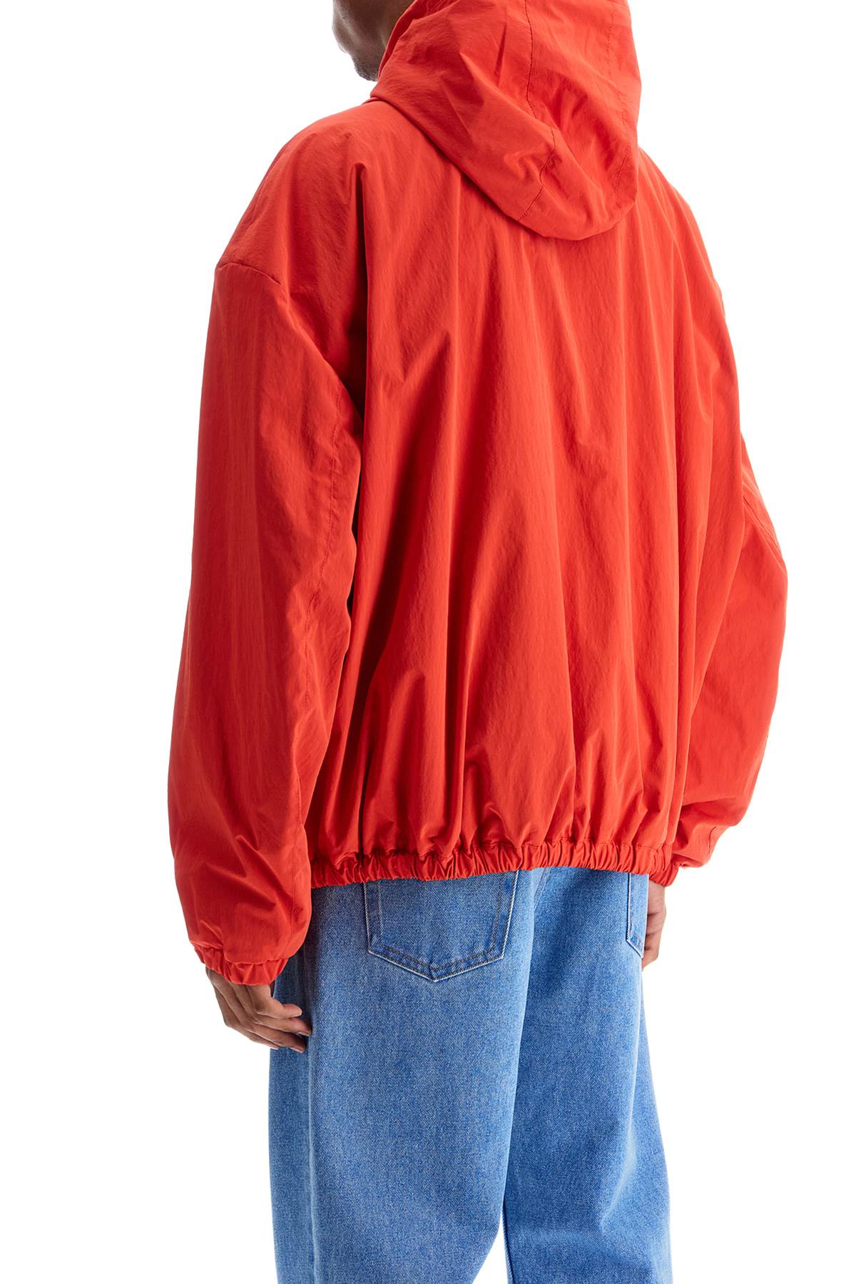 Red Hooded Jacket In Polyester With Embroidered Logo  - Red