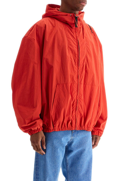 Red Hooded Jacket In Polyester With Embroidered Logo  - Red