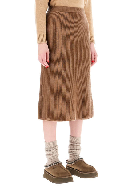 "ribbed Knit Midi Skirt  - Brown