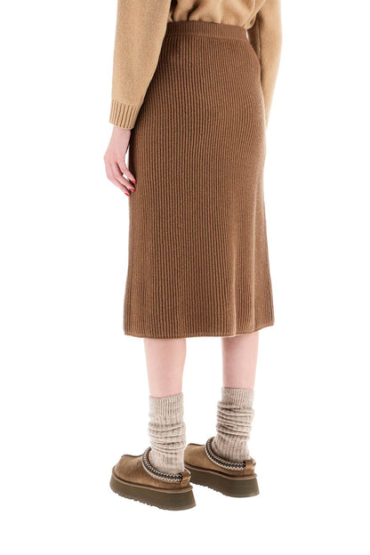 "ribbed Knit Midi Skirt  - Brown