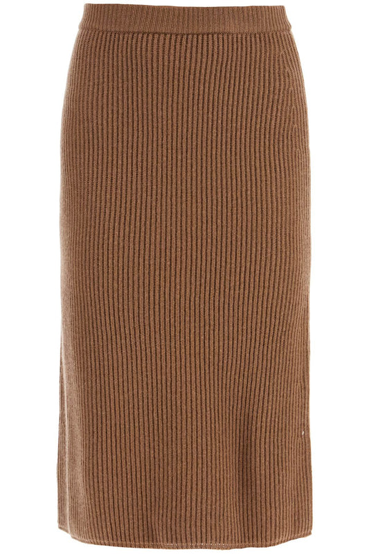 "ribbed Knit Midi Skirt  - Brown