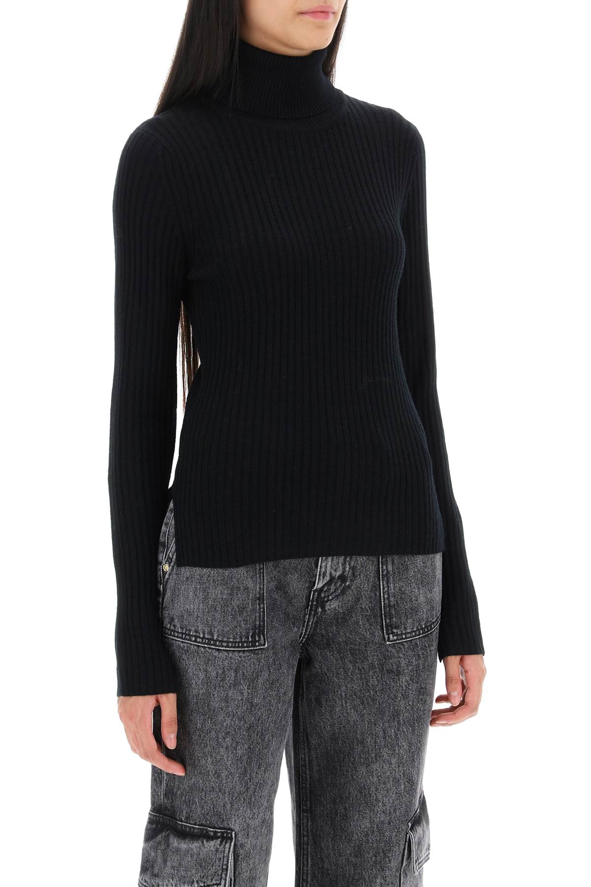 Turtleneck Sweater With Back Cut Out  - Nero