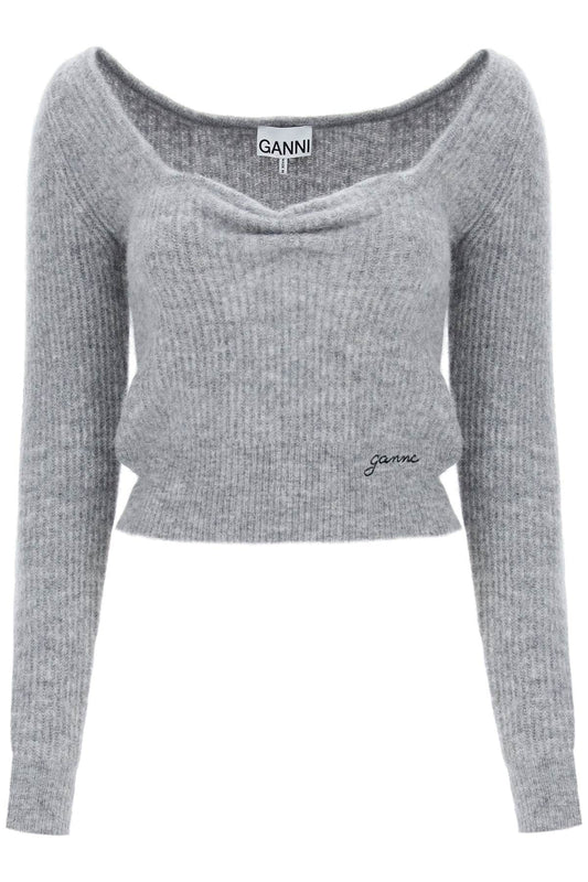 Sweater With Sweetheart Neckline  - Grey