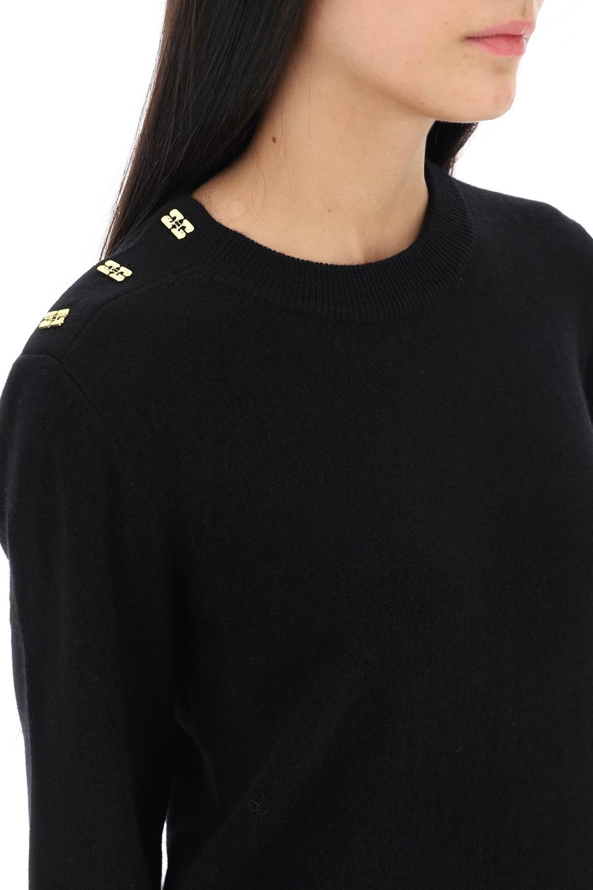 Sweater With Ganni Butterfly Buttons  - Black