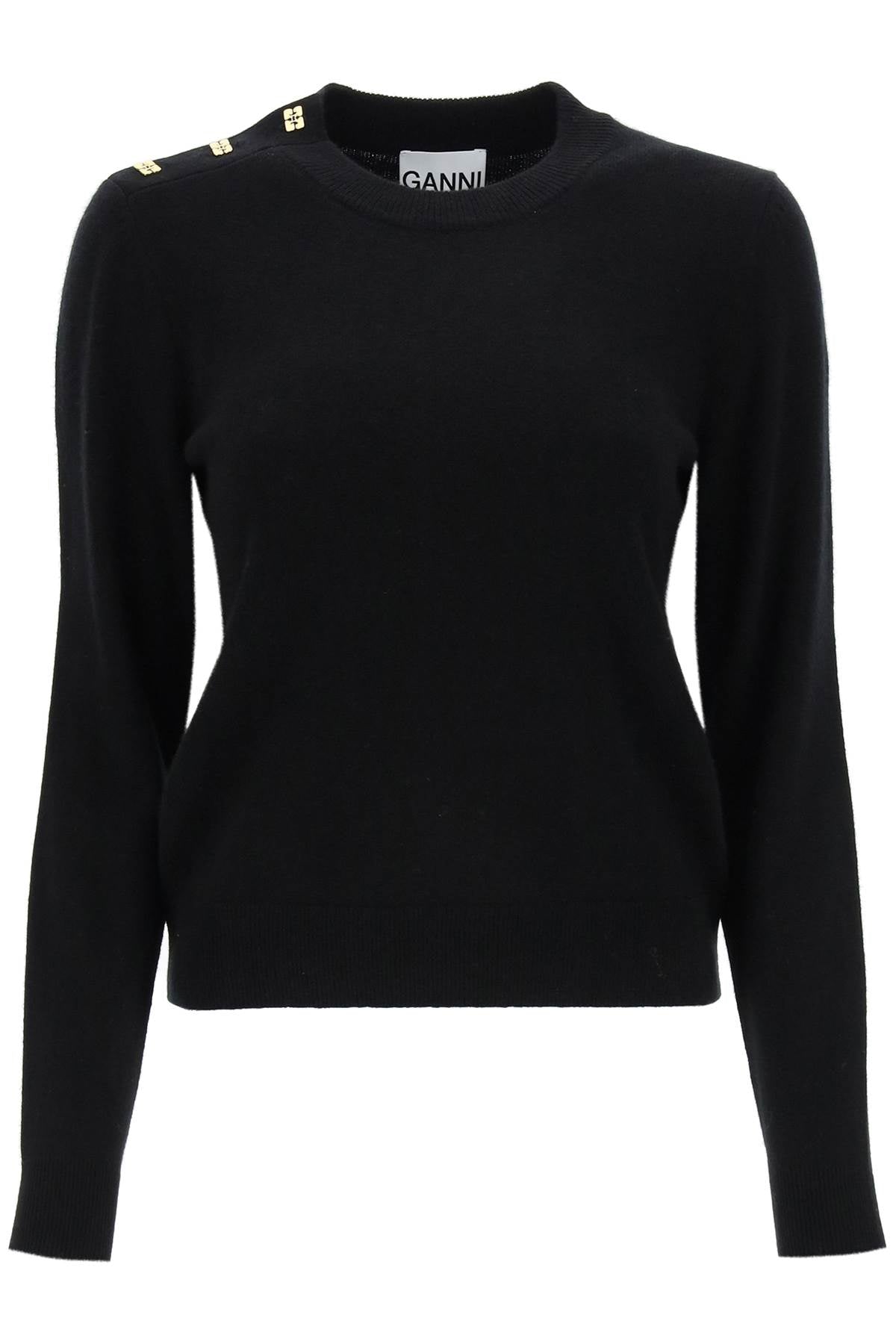 Sweater With Ganni Butterfly Buttons  - Black