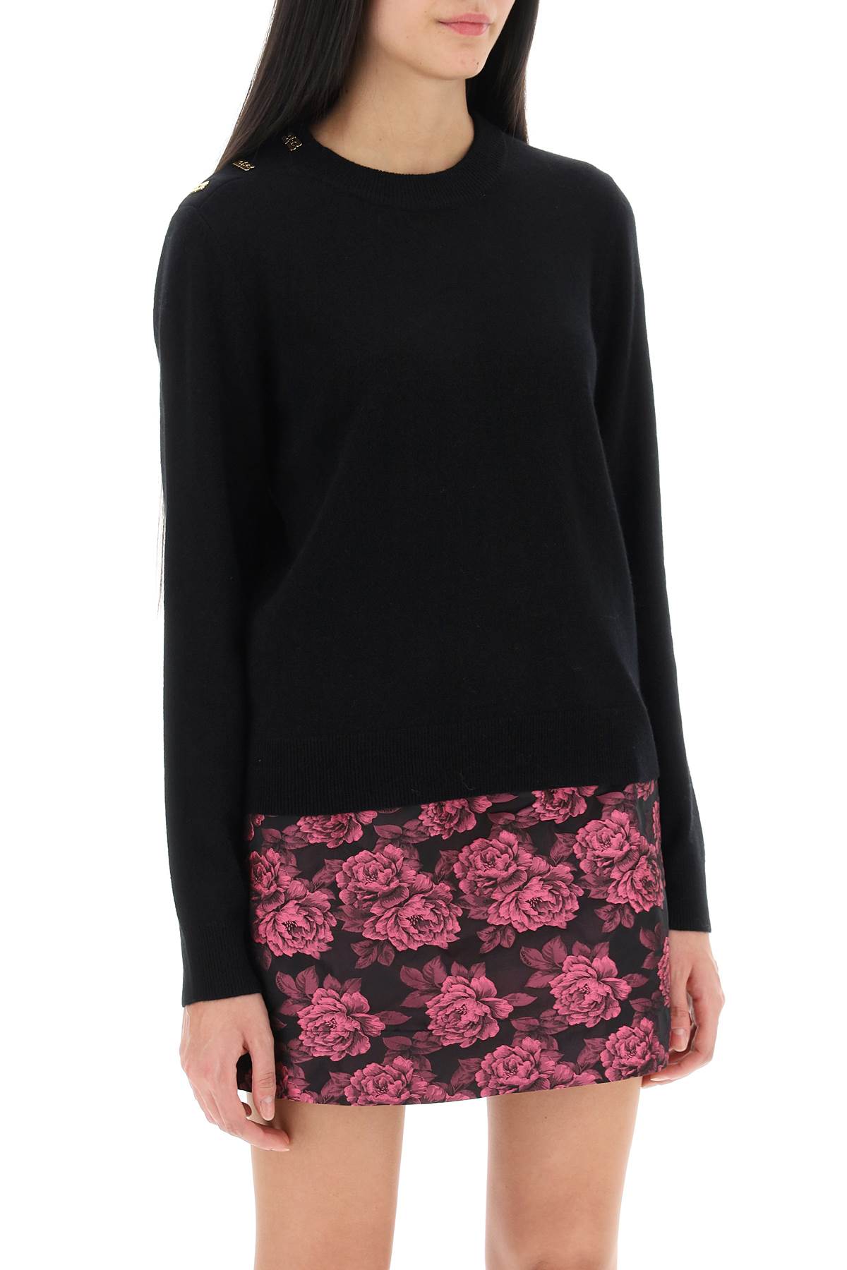 Sweater With Ganni Butterfly Buttons  - Black