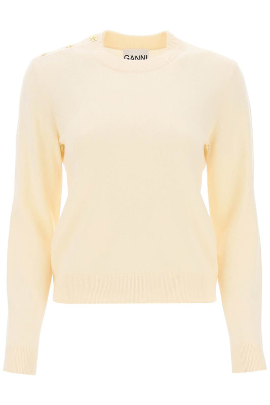 Sweater With Ganni Butterfly Buttons  - Beige