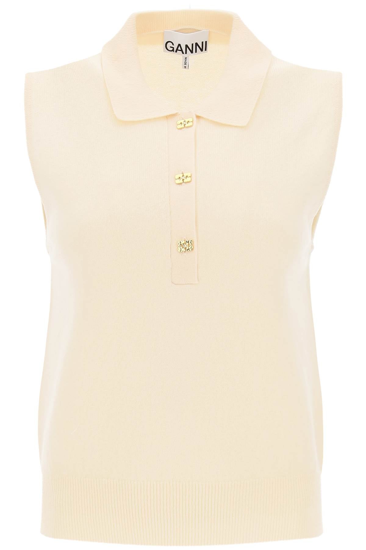 Sleeveless Polo Shirt In Wool And Cashmere  - Beige