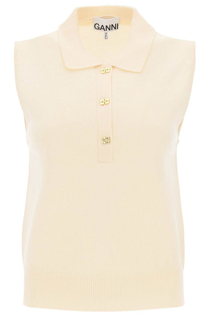 Sleeveless Polo Shirt In Wool And Cashmere  - Beige