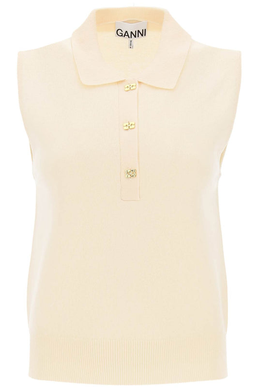 Sleeveless Polo Shirt In Wool And Cashmere  - Beige