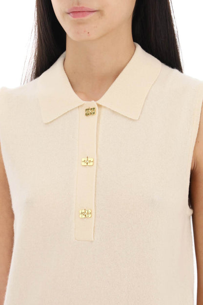 Sleeveless Polo Shirt In Wool And Cashmere  - Beige