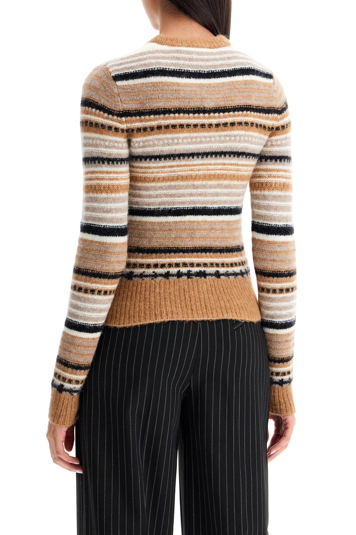 Soft Striped Cardigan With Fluffy  - Beige