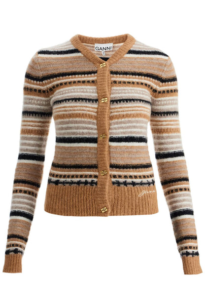 Soft Striped Cardigan With Fluffy  - Beige