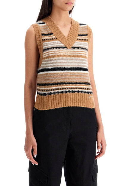 "soft Striped Knit Vest With A Comfortable  - Beige