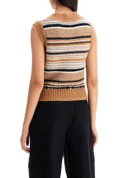 "soft Striped Knit Vest With A Comfortable  - Beige