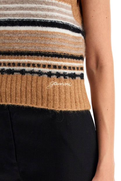 "soft Striped Knit Vest With A Comfortable  - Beige