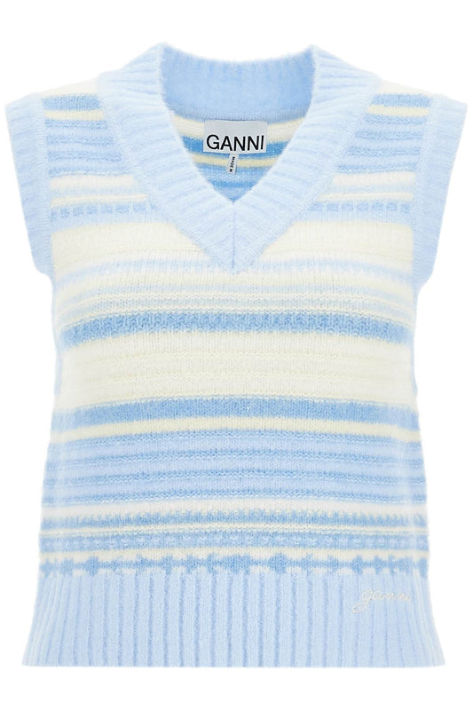 "soft Striped Knit Vest With A Comfortable  - Light Blue