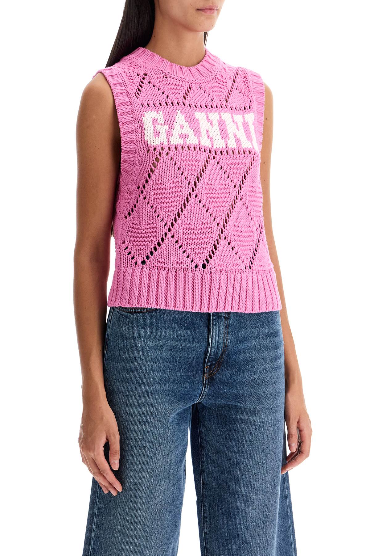 Knitted Logo Vest In Seven  - Rosa