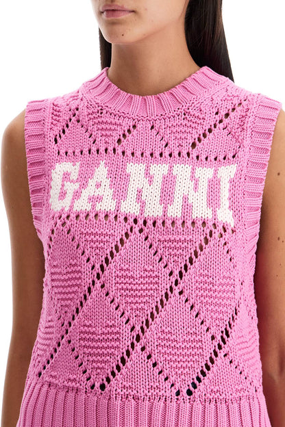 Knitted Logo Vest In Seven  - Rosa