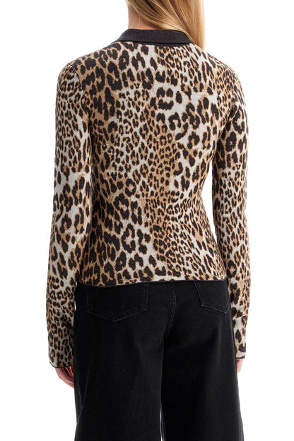 Animal Print Jacquard Knit Polo  - Brown