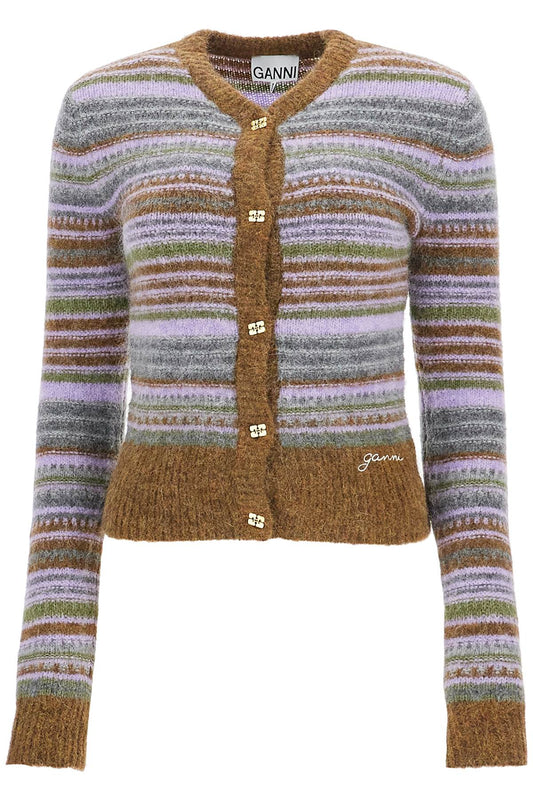 Soft Striped Cardigan With Fluffy  - Multicolor