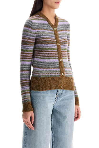 Soft Striped Cardigan With Fluffy  - Multicolor