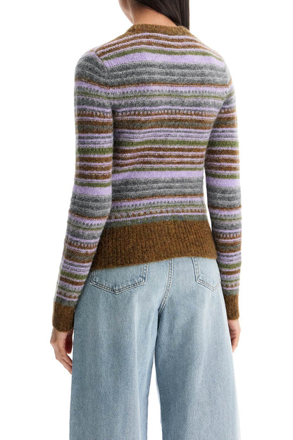 Soft Striped Cardigan With Fluffy  - Multicolor