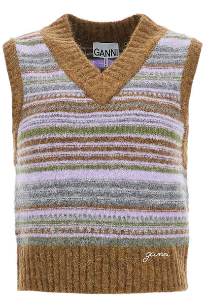 'soft Striped Knit Vest With A Comfortable  - Brown