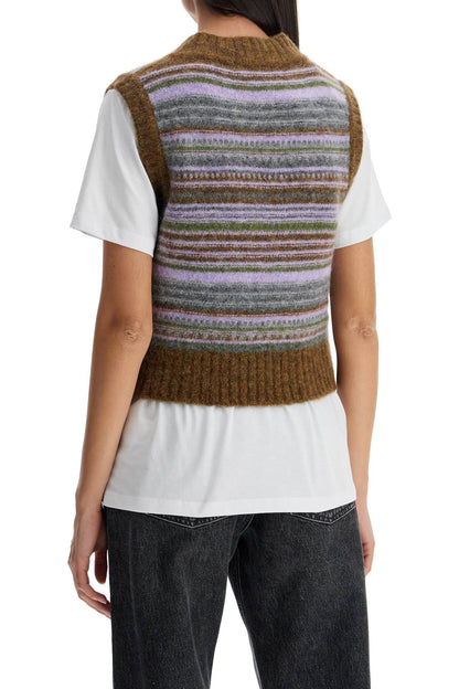 'soft Striped Knit Vest With A Comfortable  - Brown