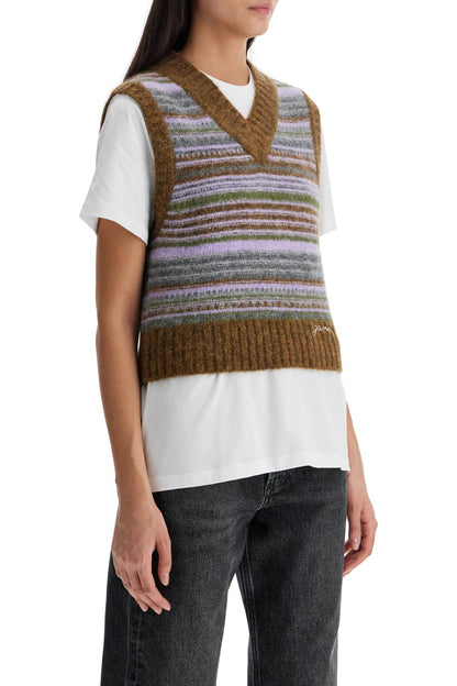 'soft Striped Knit Vest With A Comfortable  - Brown