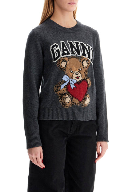 Graphic Bear Knit Pullover Swe  - Grey