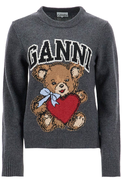 Graphic Bear Knit Pullover Swe  - Grey