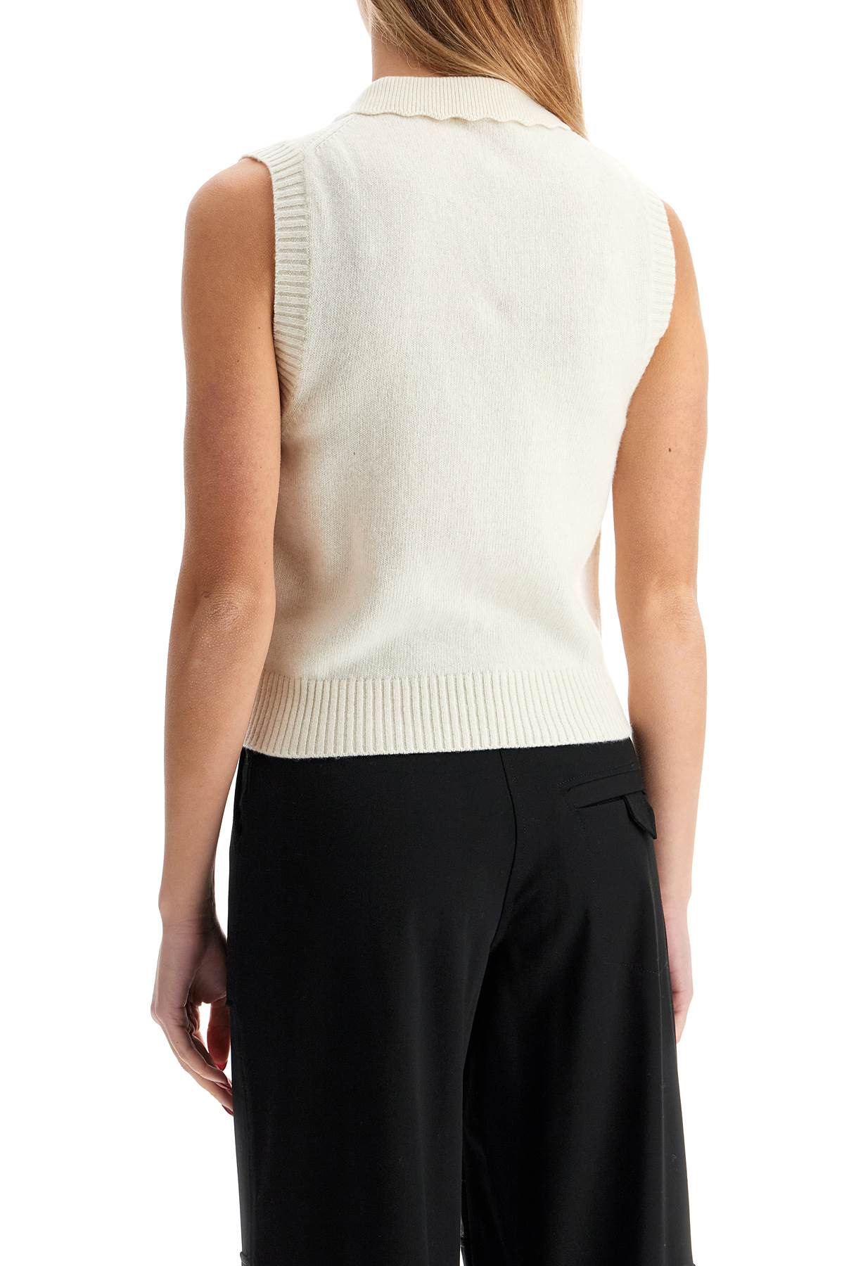 Knitted Vest With Collar  - White