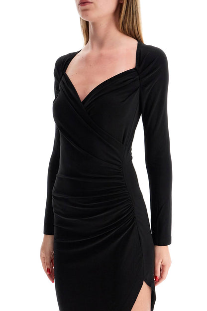 Asymmetric Draped Jersey Stretch Dress In  - Black