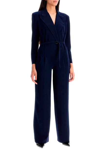 Double-breasted Straight Leg Jumpsuit  - Blue